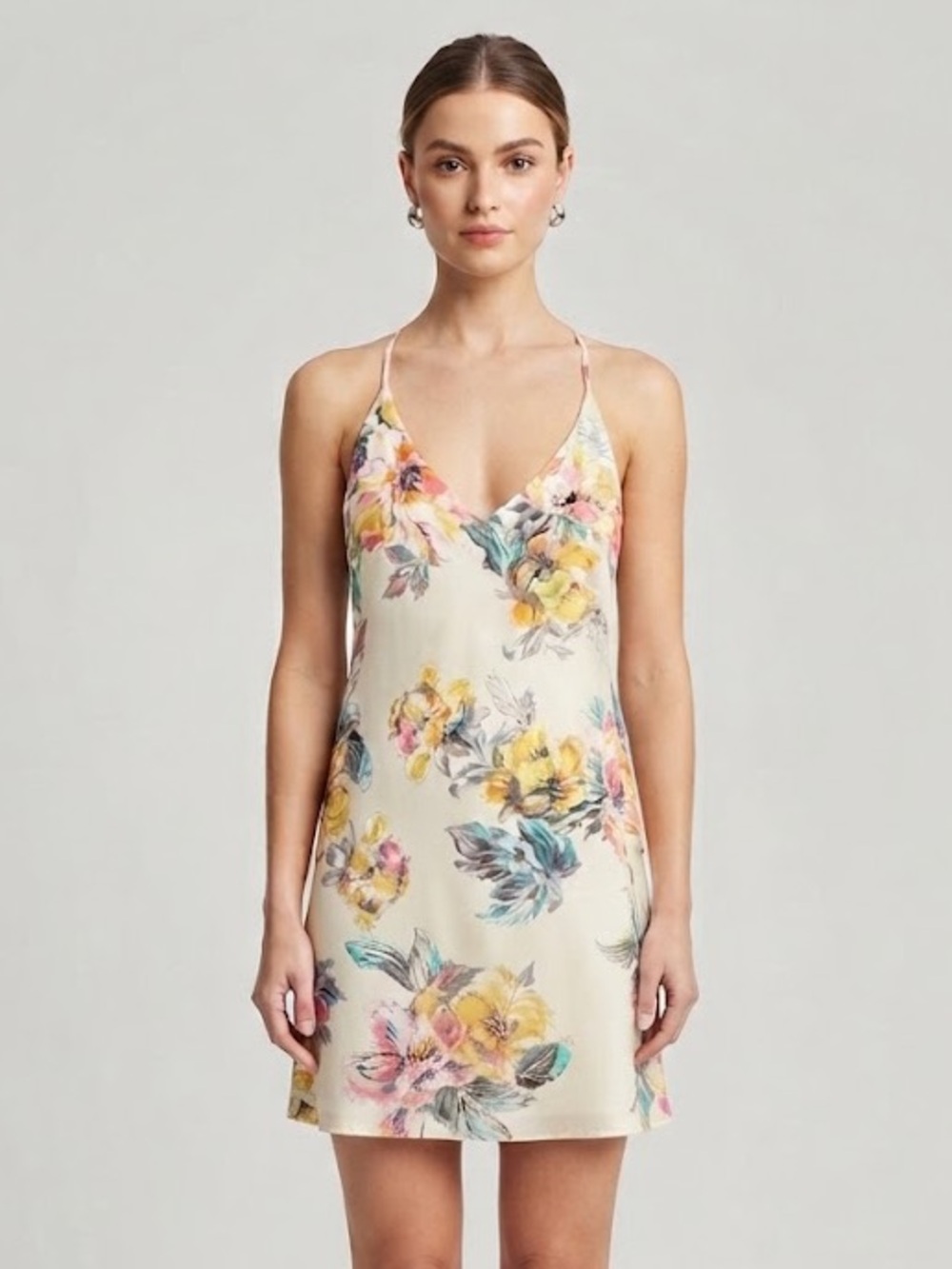Cream Floral Dress with Yellow & Teal Blooms